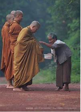 monks getting food